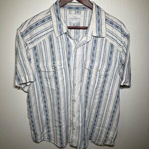 Lucky Brand Navy and Cream Striped Men's Shirt